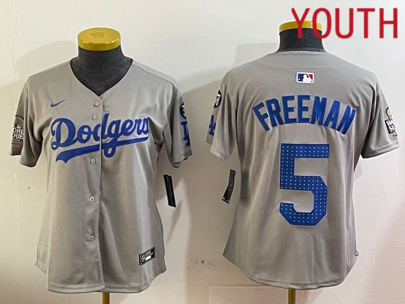 Youth Los Angeles Dodgers 5 Freeman Grey Game 2024 Nike MLB Jersey style 12055